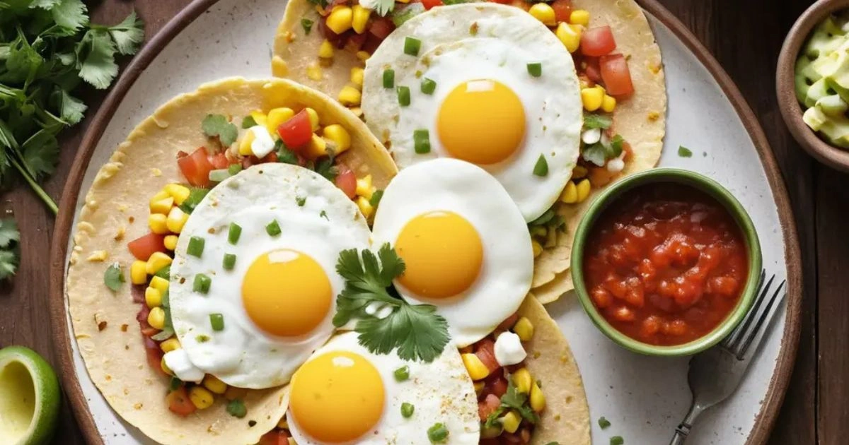 A beautifully plated dish of Huevos Divorciados with vibrant red and green sauces