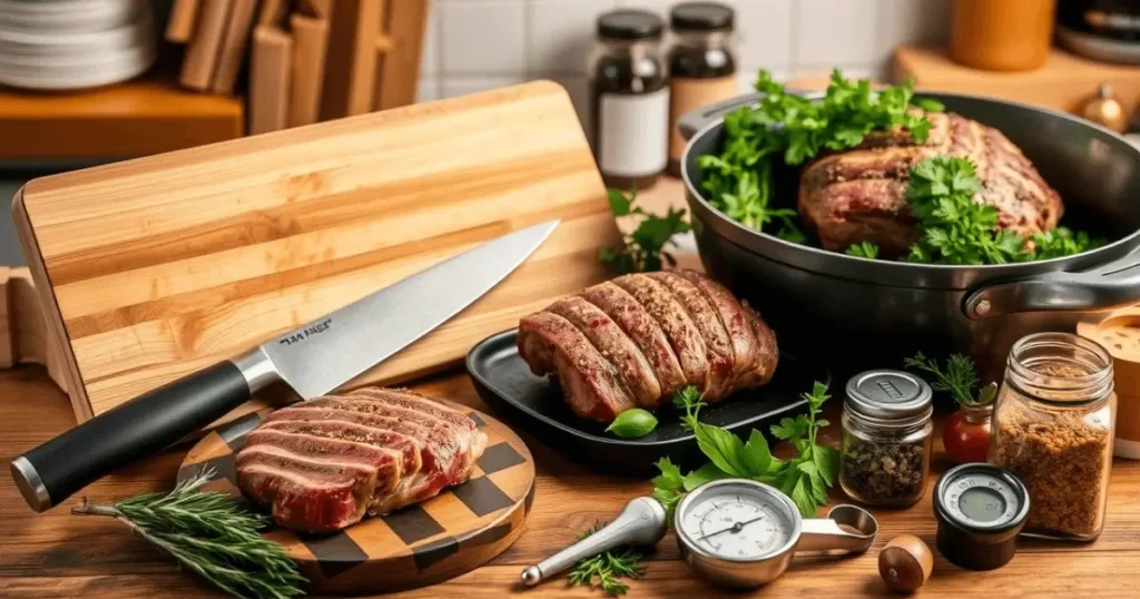 essential cooking tools and equipment for preparing lamb breast plate