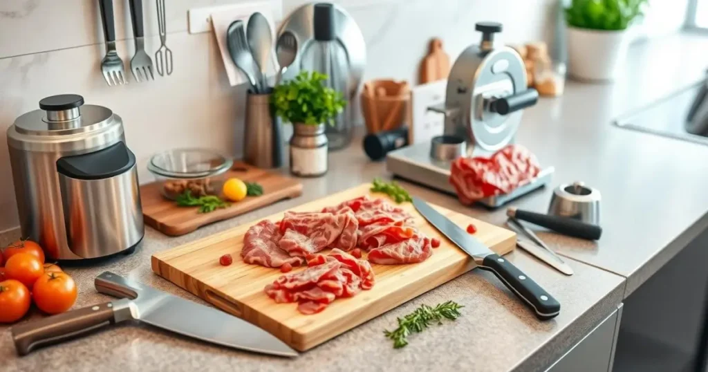 essential tools for preparing thin sliced beef