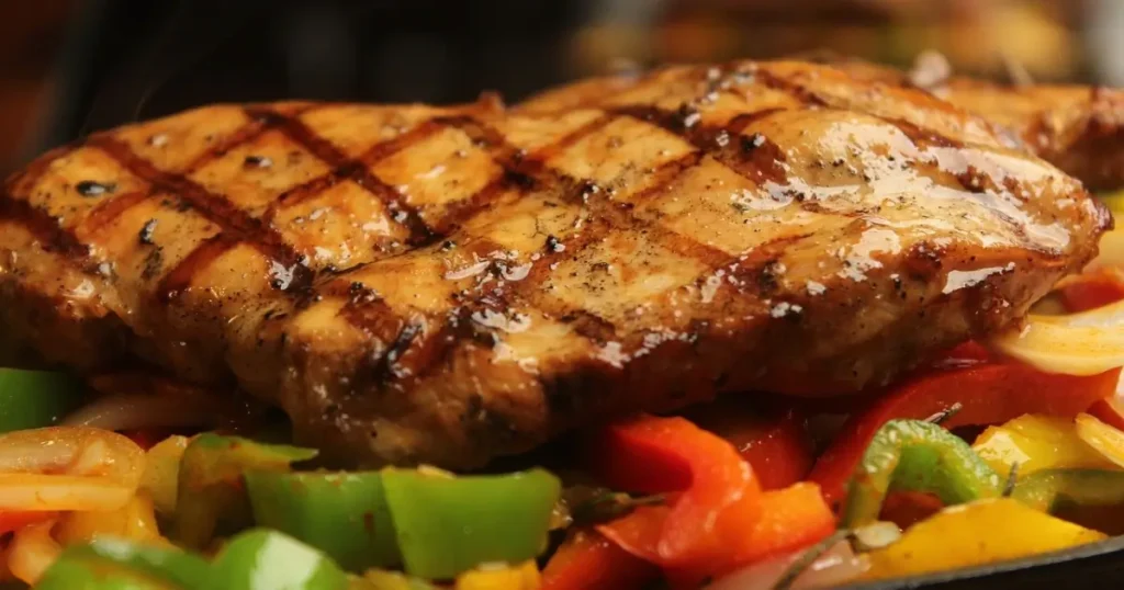 A beautifully plated dish featuring perfectly cooked thin chicken breasts