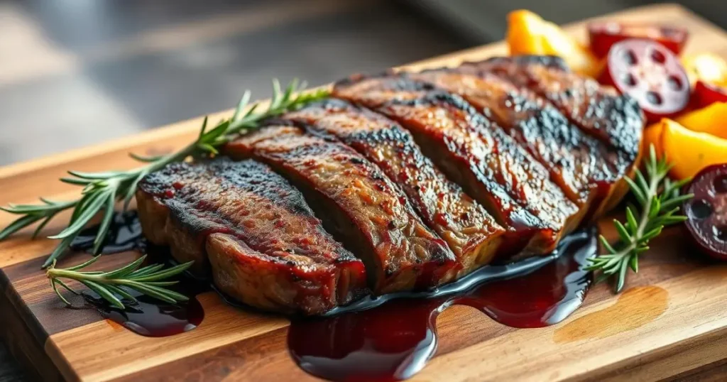 A beautifully arranged plate featuring thin cut steak