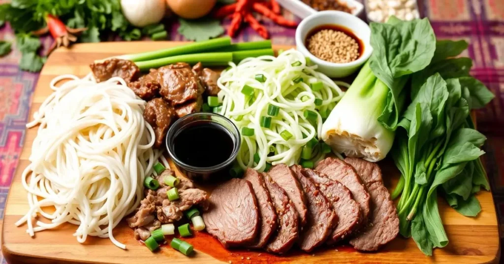 A vibrant display of Beef Chow Fun ingredients