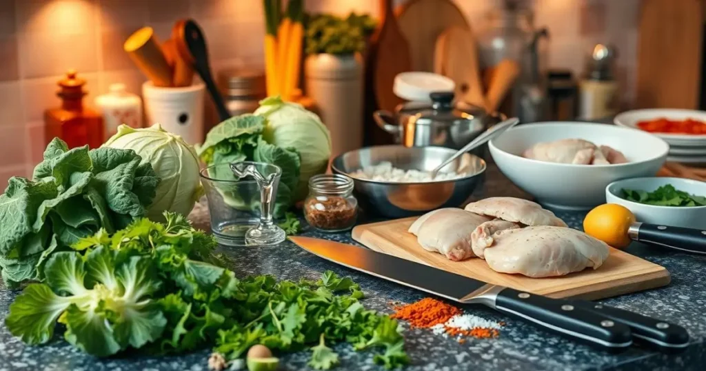 Ingredients of chicken cabbage recipe