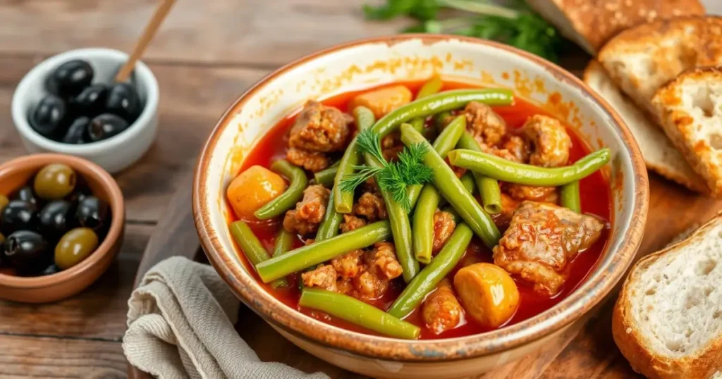 tender string beans sautéed with succulent pieces of beef or lamb