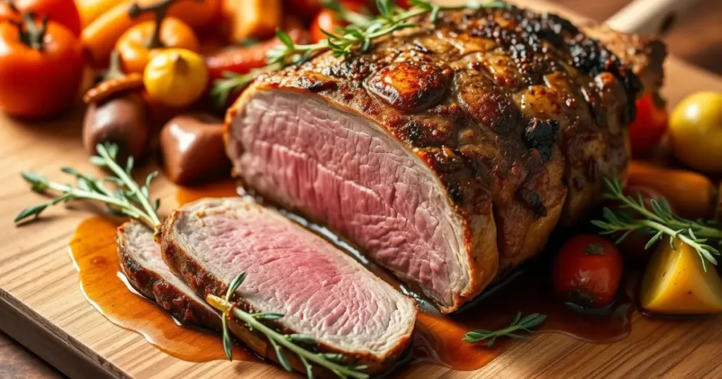 A beautifully seared lamb loin roast