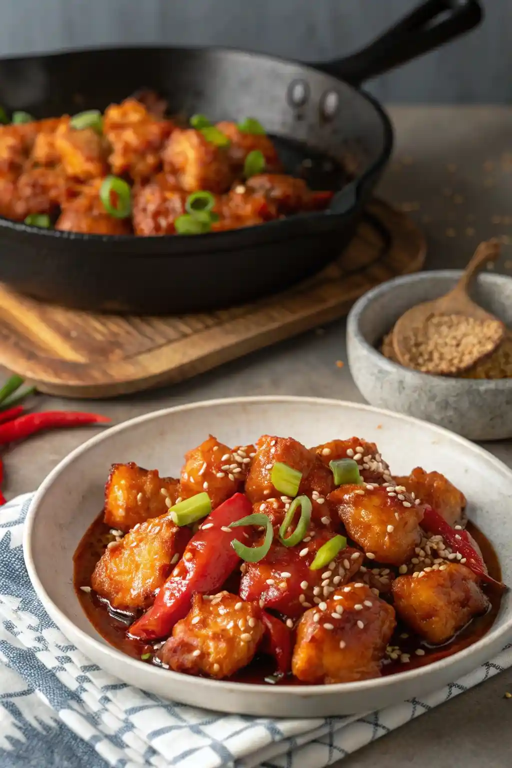 A delicious sweet chili chicken dish.