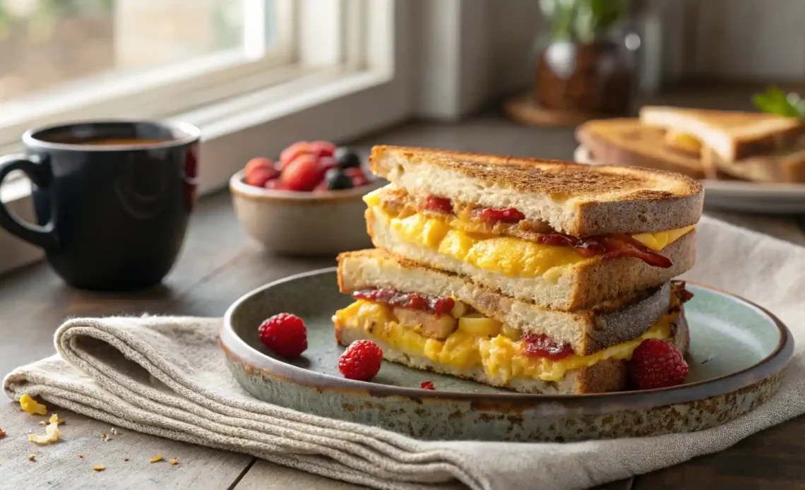 Close-up of breakfast Grilled Cheese sandwich