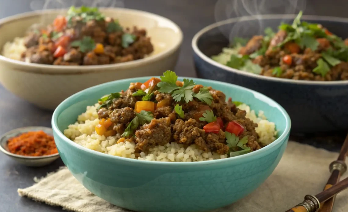 spiced ground lamb bowls