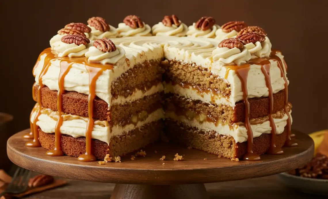 Banana Pecan Caramel Layer Cake