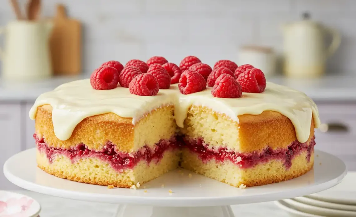 white chocolate raspberry poke cake