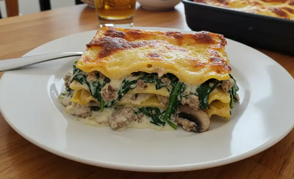 creamy spinach and mushroom lasagna